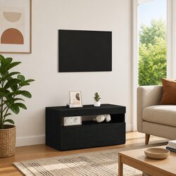 Black Oak TV Cabinet with LED Lighting for Media Storage