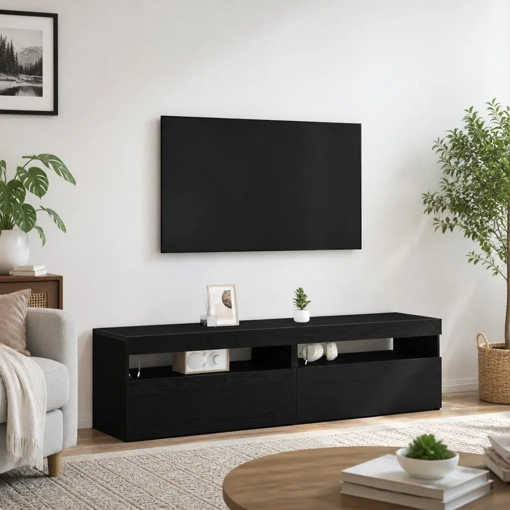 Black TV Cabinet 2 pcs for Multimedia Storage