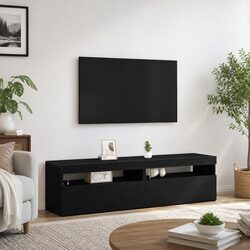 Stylish Black TV Cabinet 2 pcs for Multimedia Storage