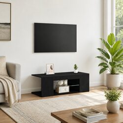 Modern Black Oak TV Cabinet for Living Room Media Storage