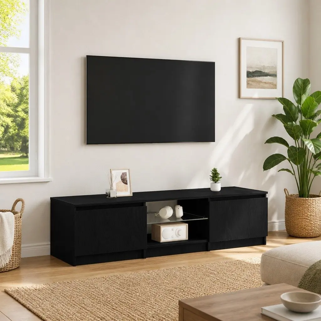 Black Oak TV Cabinet with Integrated LED Lights