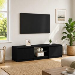 Sleek Black Oak TV Cabinet with Integrated LED Lights
