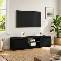 Sleek Black Oak TV Cabinet with Integrated LED Lights