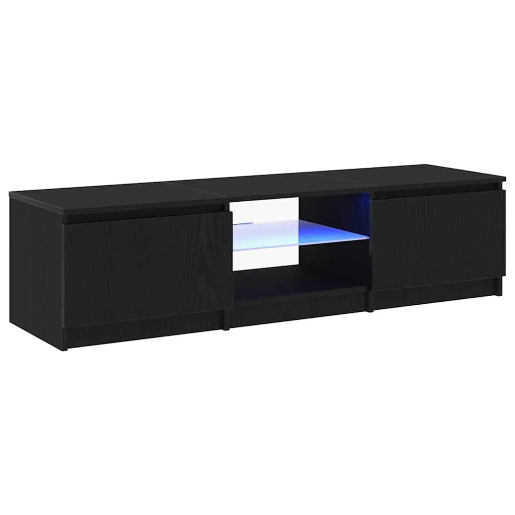 Black Oak TV Cabinet with Integrated LED Lights