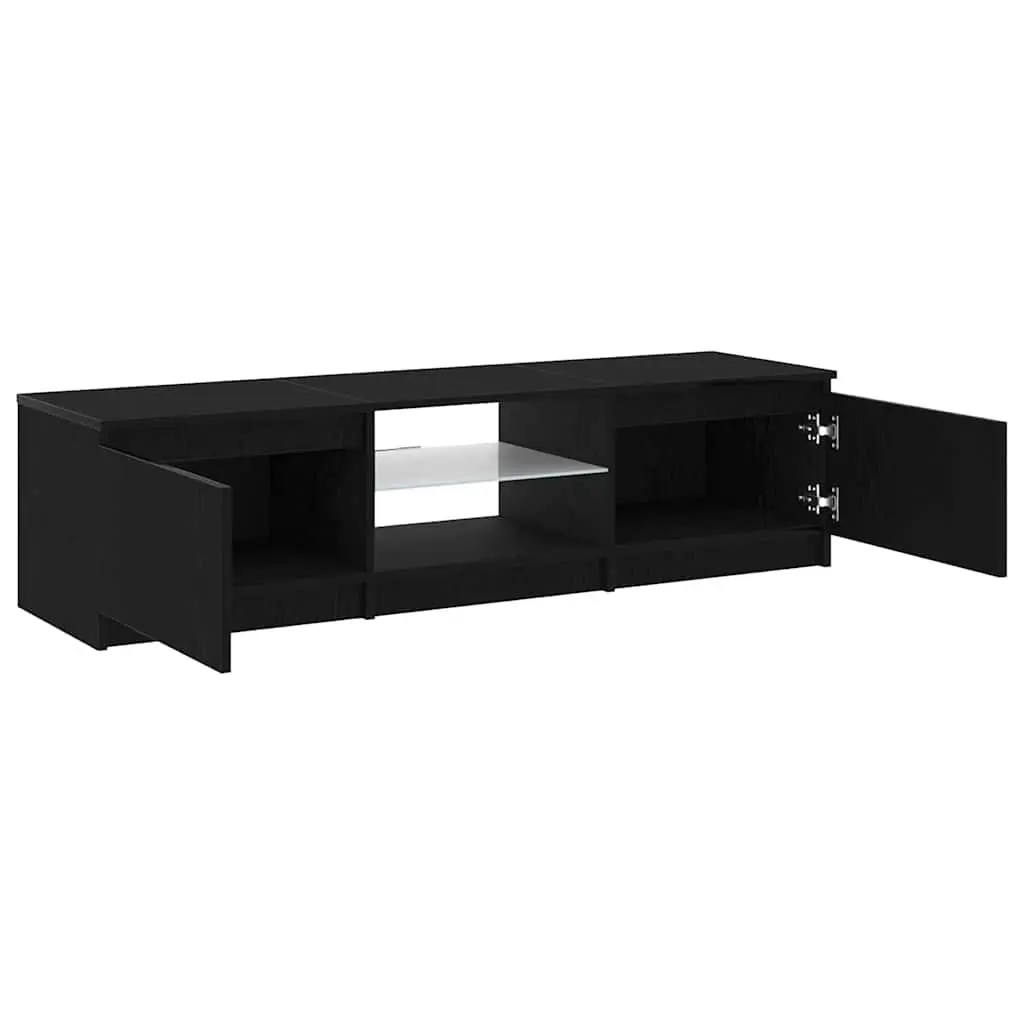Black Oak TV Cabinet with Integrated LED Lights