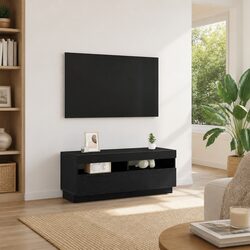 Modern Black TV Cabinet with LED Strip Lighting