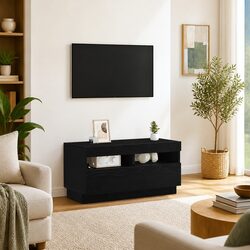 Durable Black Modern TV Cabinet with LED Lighting