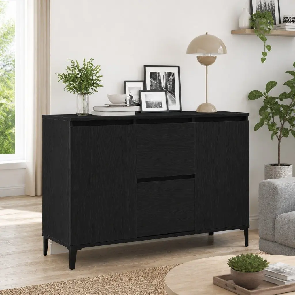 Black Engineered Wood Sideboard Storage Cabinet 104cm