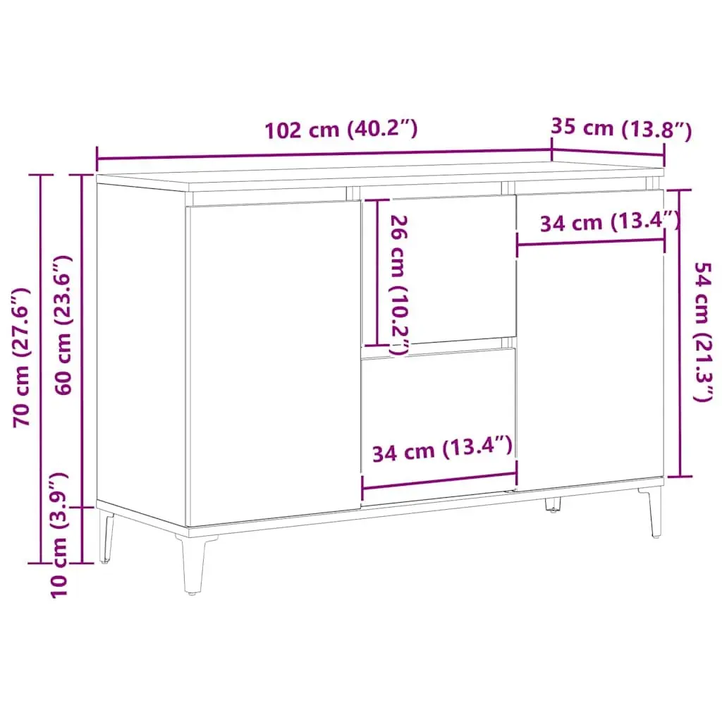 Black Engineered Wood Sideboard Storage Cabinet 104cm