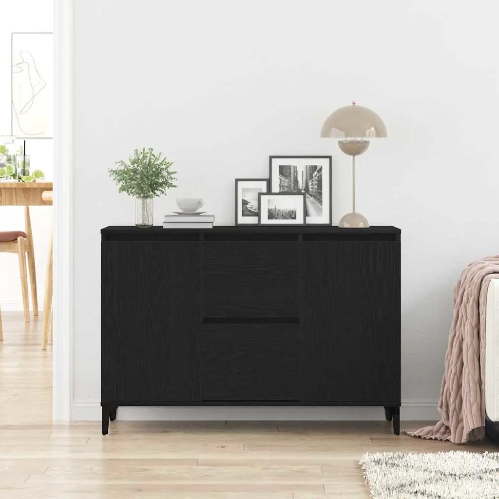 Black Engineered Wood Sideboard Storage Cabinet 104cm