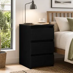 Sturdy Black Oak Engineered Wood Nightstand with Storage