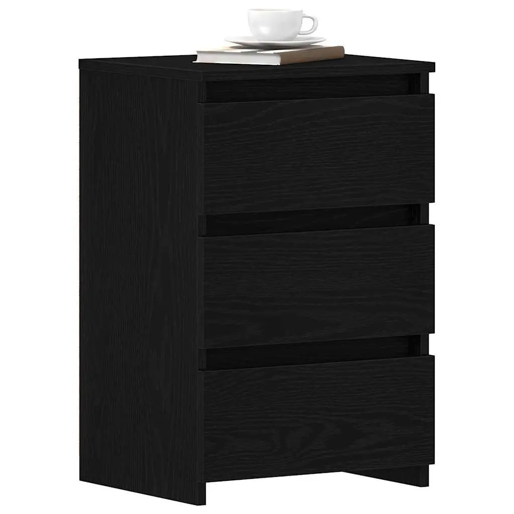 Black Oak Engineered Wood Nightstand with Storage