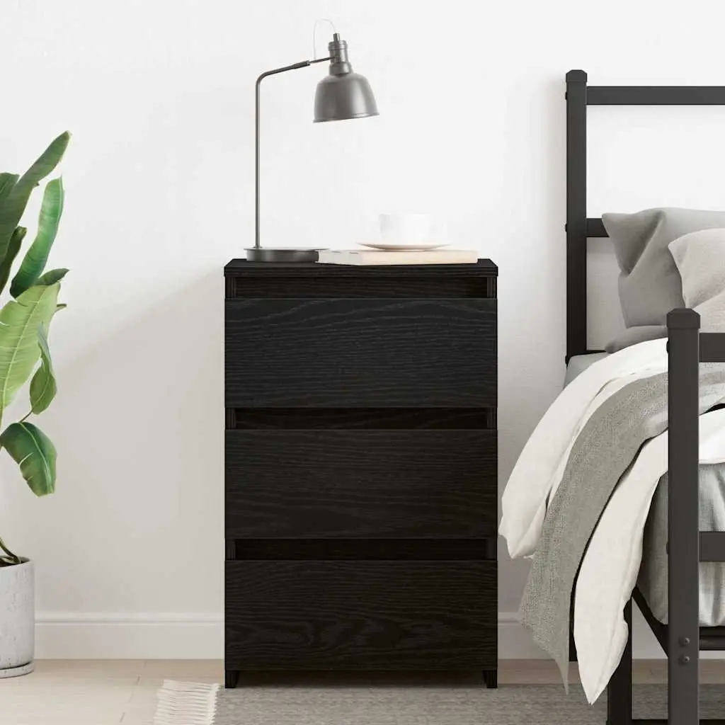 Black Oak Engineered Wood Nightstand with Storage