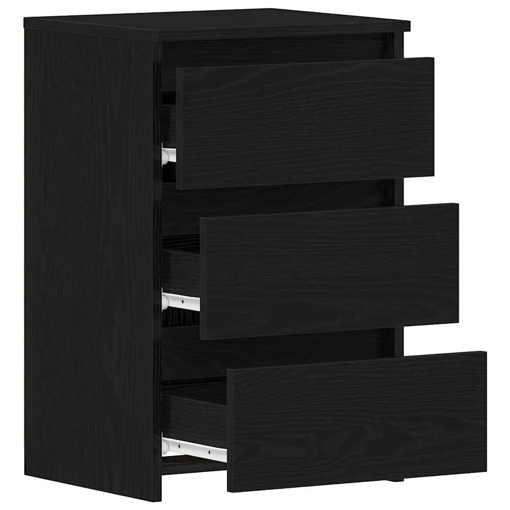 Black Oak Engineered Wood Nightstand with Storage