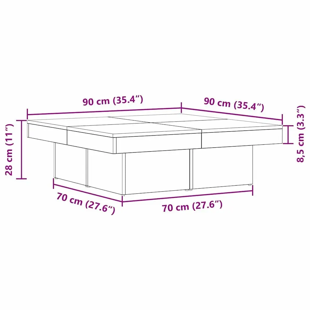Black Oak Coffee Table 90x90x28cm