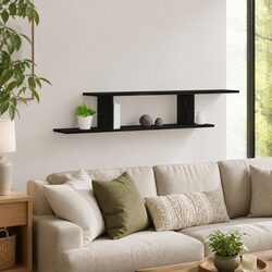 Modern Black Oak Wall-mounted TV Shelf for Living Rooms