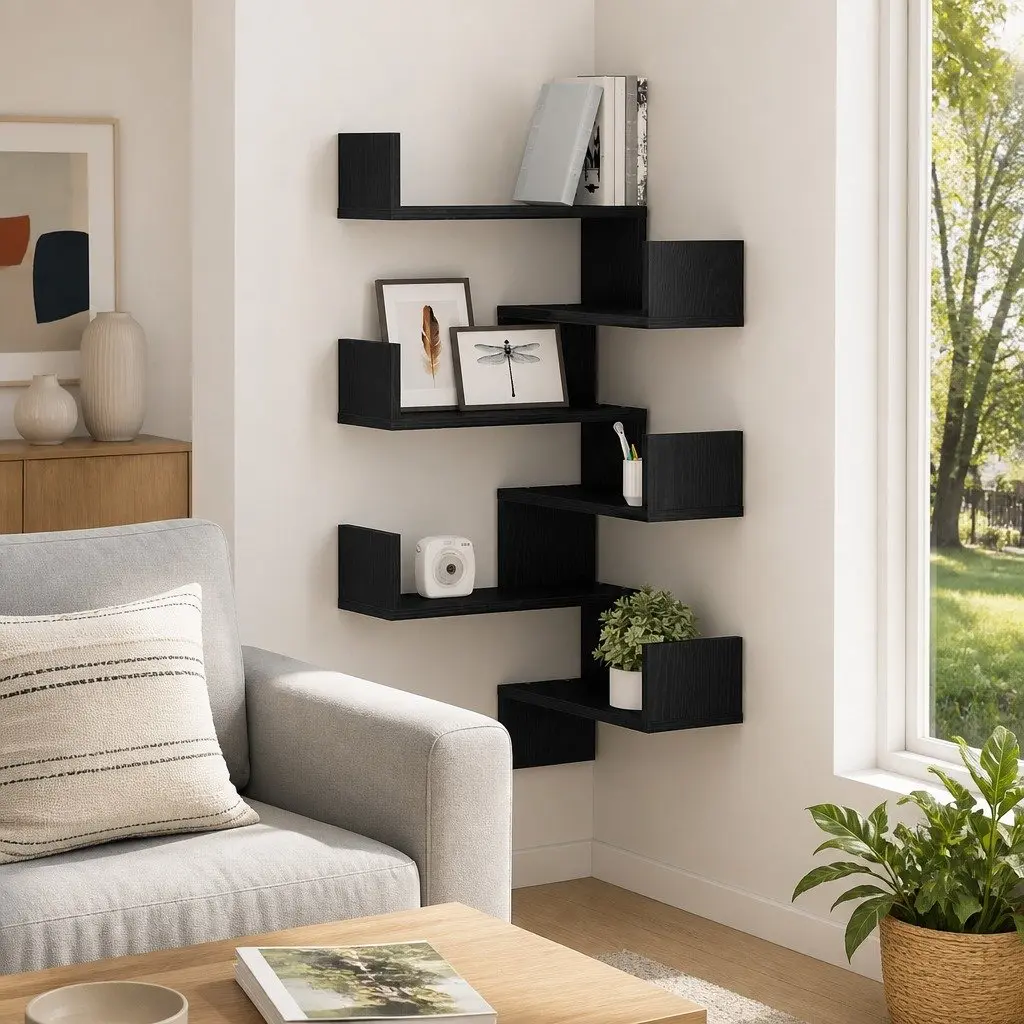 Black Oak Wall Shelf Set of 2
