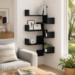 Modern Black Oak Wall Shelf Set of 2