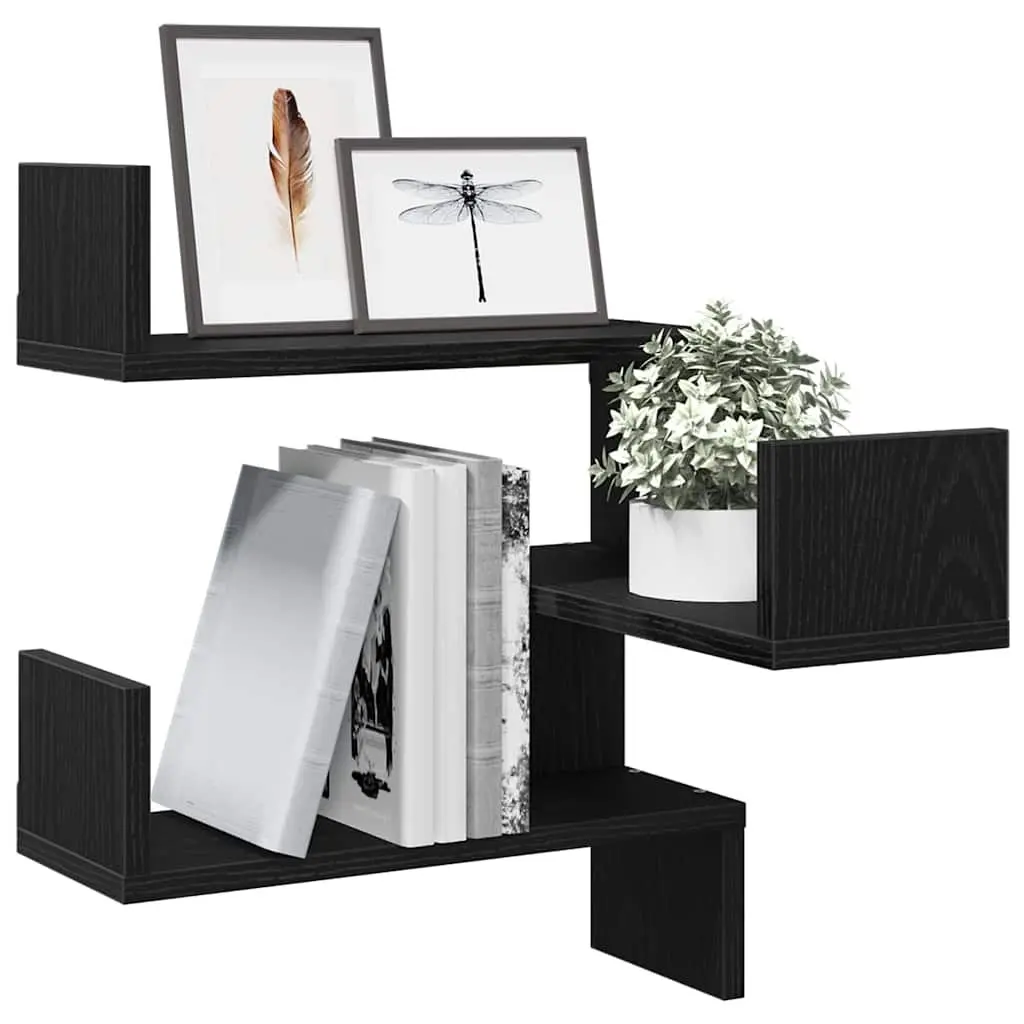 Black Oak Wall Shelf Set of 2