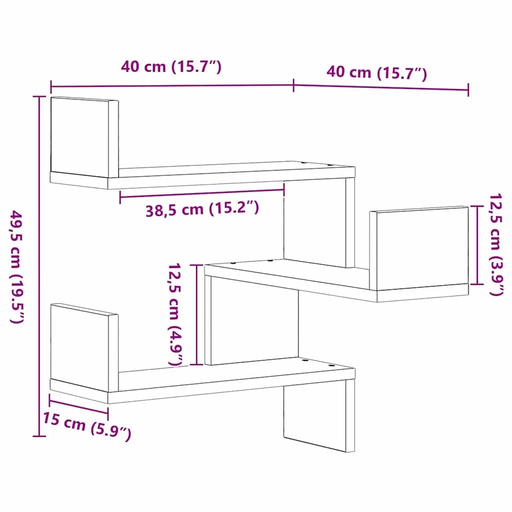 Black Oak Wall Shelf Set of 2