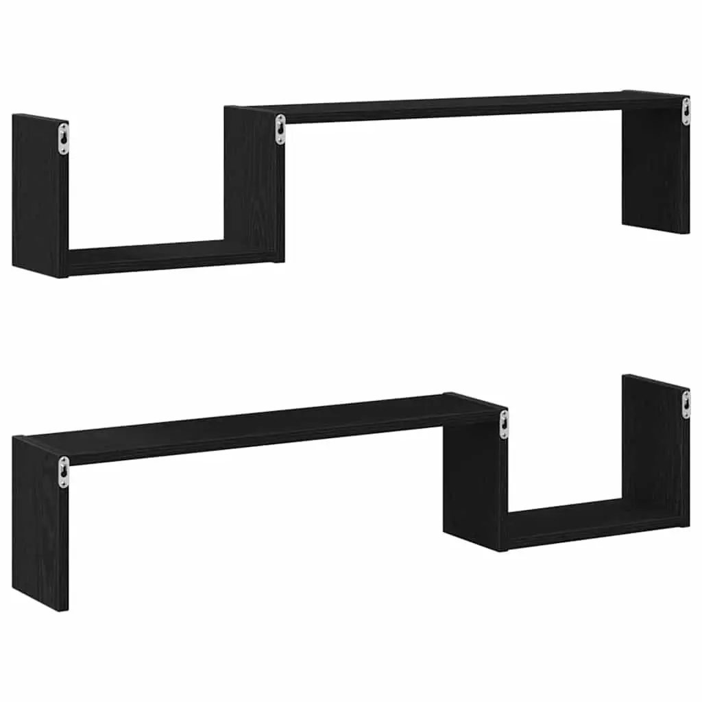 Wall Shelf Engineered Wood 100 x 15 x 20 cm Black Oak 2 Pieces