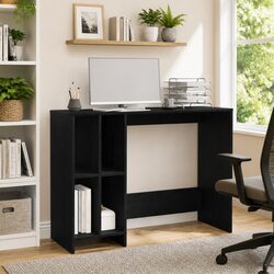 Modern Black Oak Desk with Integrated Shelves