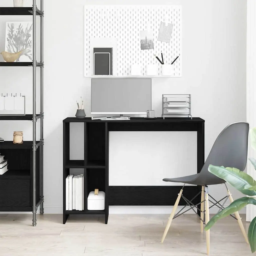 Black Oak Desk with Integrated Shelves