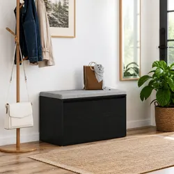 Durable Hall Bench with Hidden Storage - Black Oak