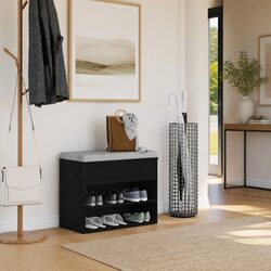 Premium Black Oak Shoe Bench with Shelf for Hallways