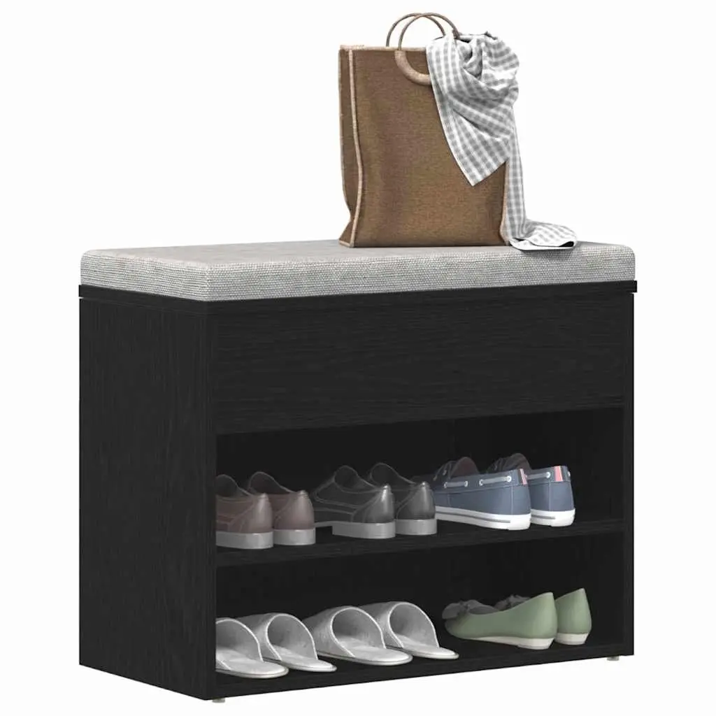 Black Oak Shoe Bench with Shelf for Hallways