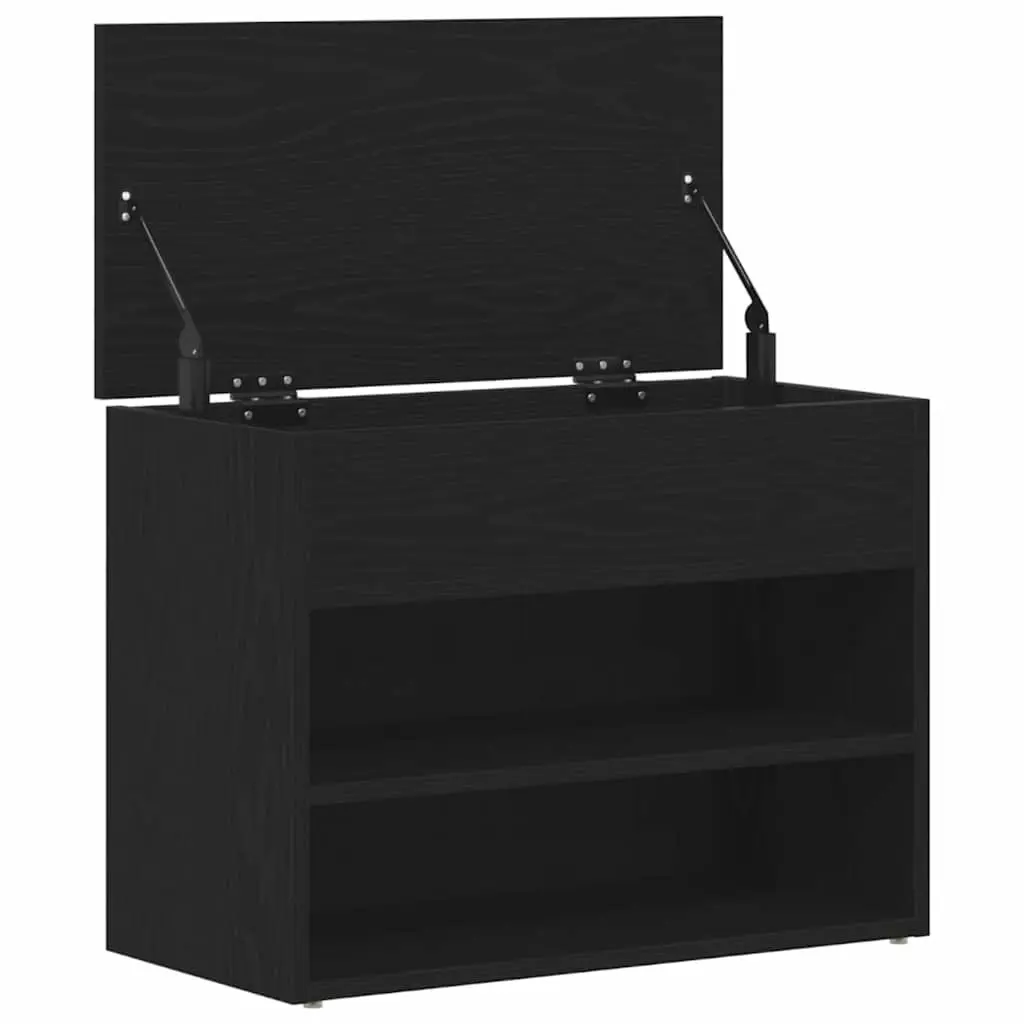 Black Oak Shoe Bench with Shelf for Hallways