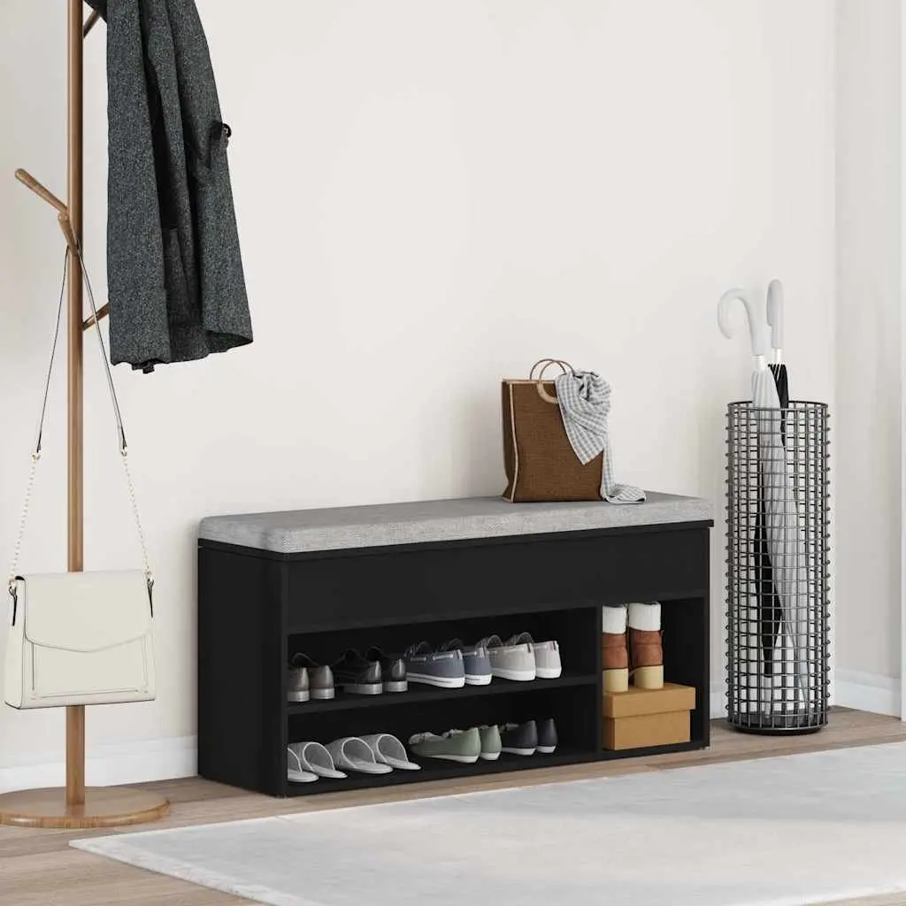 Black Storage Bench for Shoe Organisation and Seating