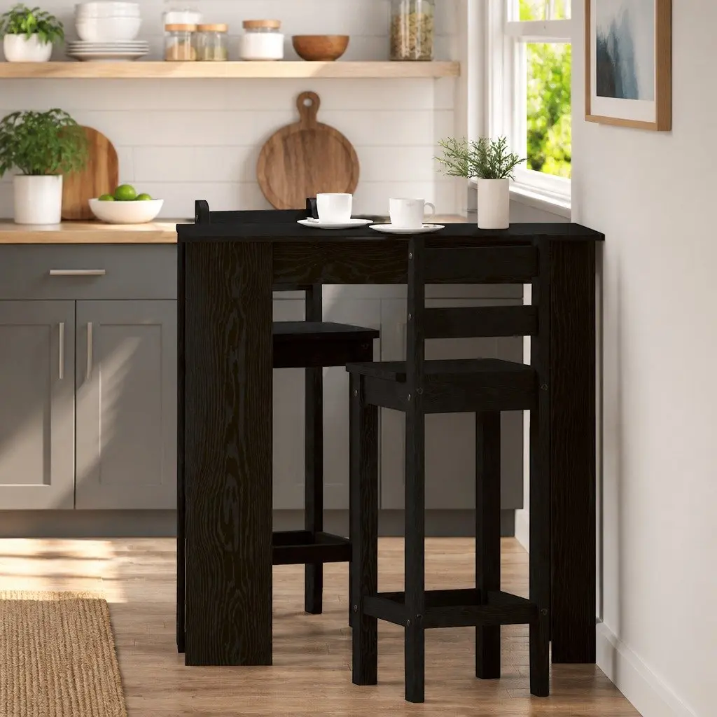 Bar Table Kitchen Dining Black Oak Engineered Wood Modern Minimalist Storage