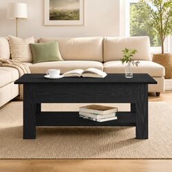 Durable Black Oak Coffee Table with Storage for Modern Homes