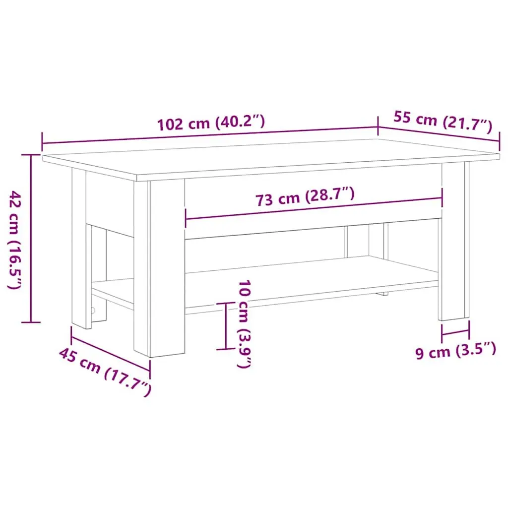 Coffee Table Engineered Wood 102cm Black Oak Modern Minimalist Living Room Storage