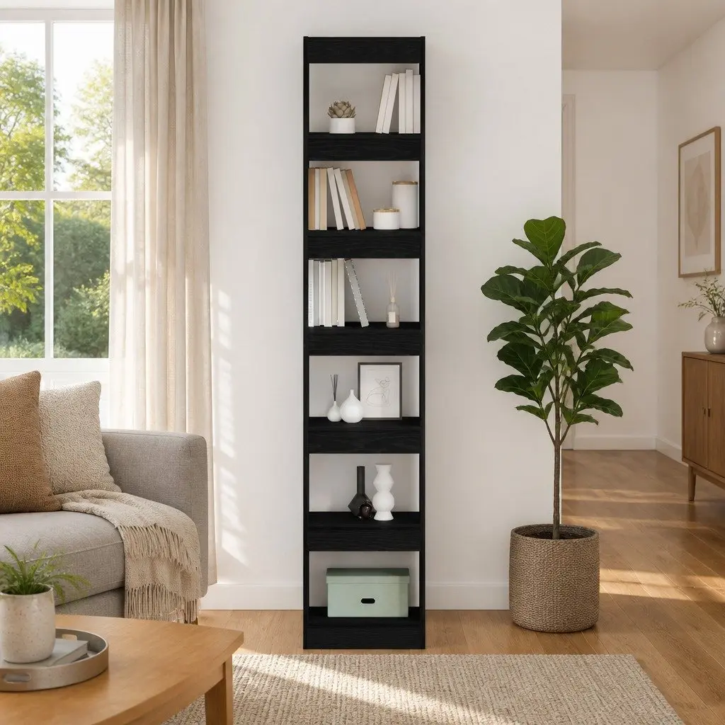 Book Cabinet Engineered Wood 40 x 30 x 198 cm Black Oak Freestanding Shelving Unit