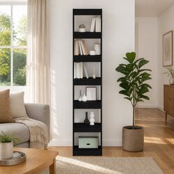 Freestanding Black Oak Engineered Wood Book Cabinet