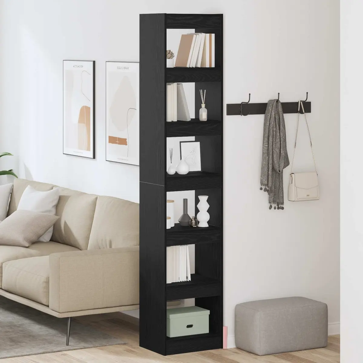Book Cabinet Engineered Wood 40 x 30 x 198 cm Black Oak Freestanding Shelving Unit