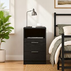 Bedside Cabinet Black Oak 40x35x65cm Engineered Wood Nightstand Drawer Storage