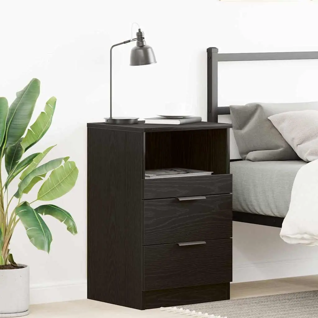 Black Oak Bedside Cabinet with Drawer and Shelf