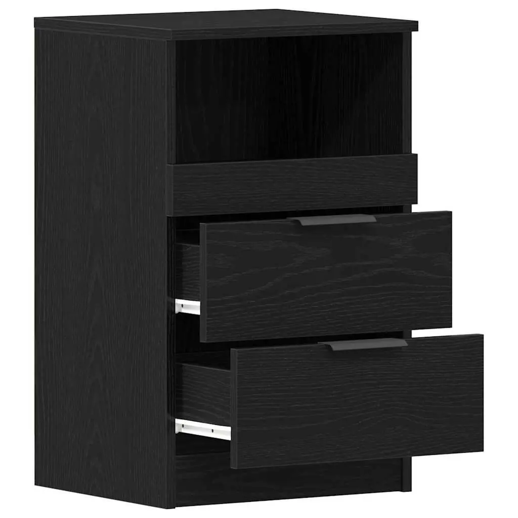 Black Oak Bedside Cabinet with Drawer and Shelf
