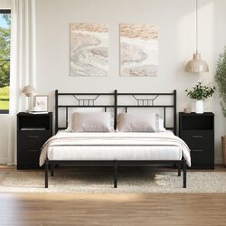 Bedside Cabinet 2 pcs Black Oak Engineered Wood Nightstand Bedroom Storage