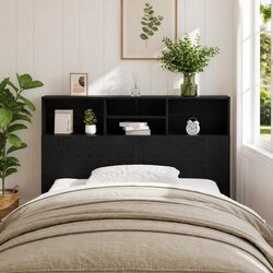 Modern Black Oak Wall-Mounted Headboard Cabinet