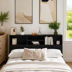 Black Oak Wall-Mounted Headboard Cabinet 160cm