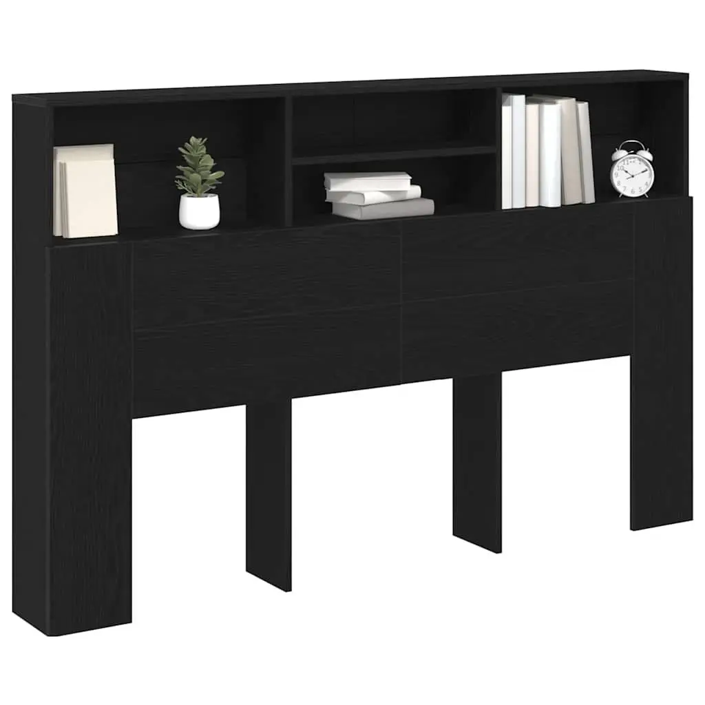 Wall-Mounted Headboard Cabinet Engineered Wood 160cm Black Oak