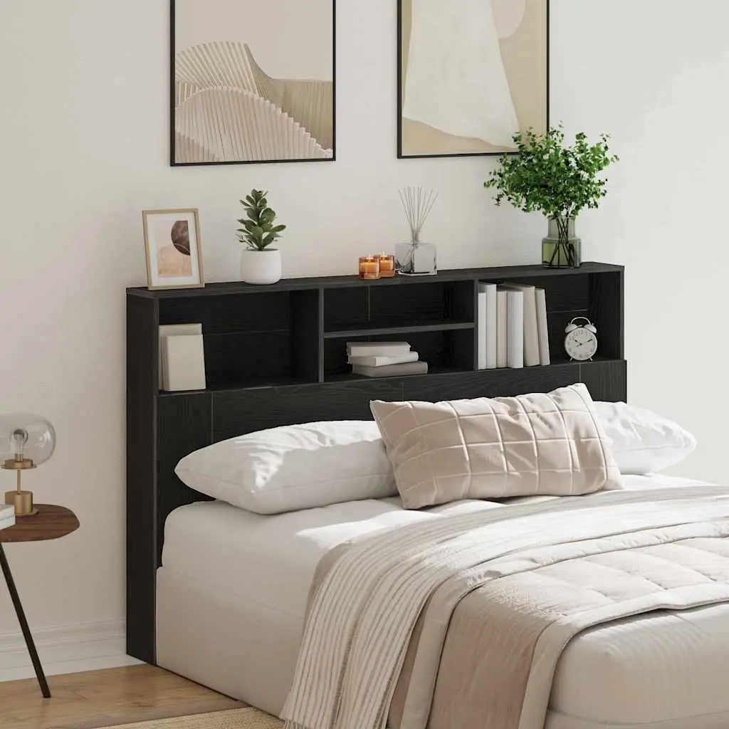 Wall-Mounted Headboard Cabinet Engineered Wood 160cm Black Oak