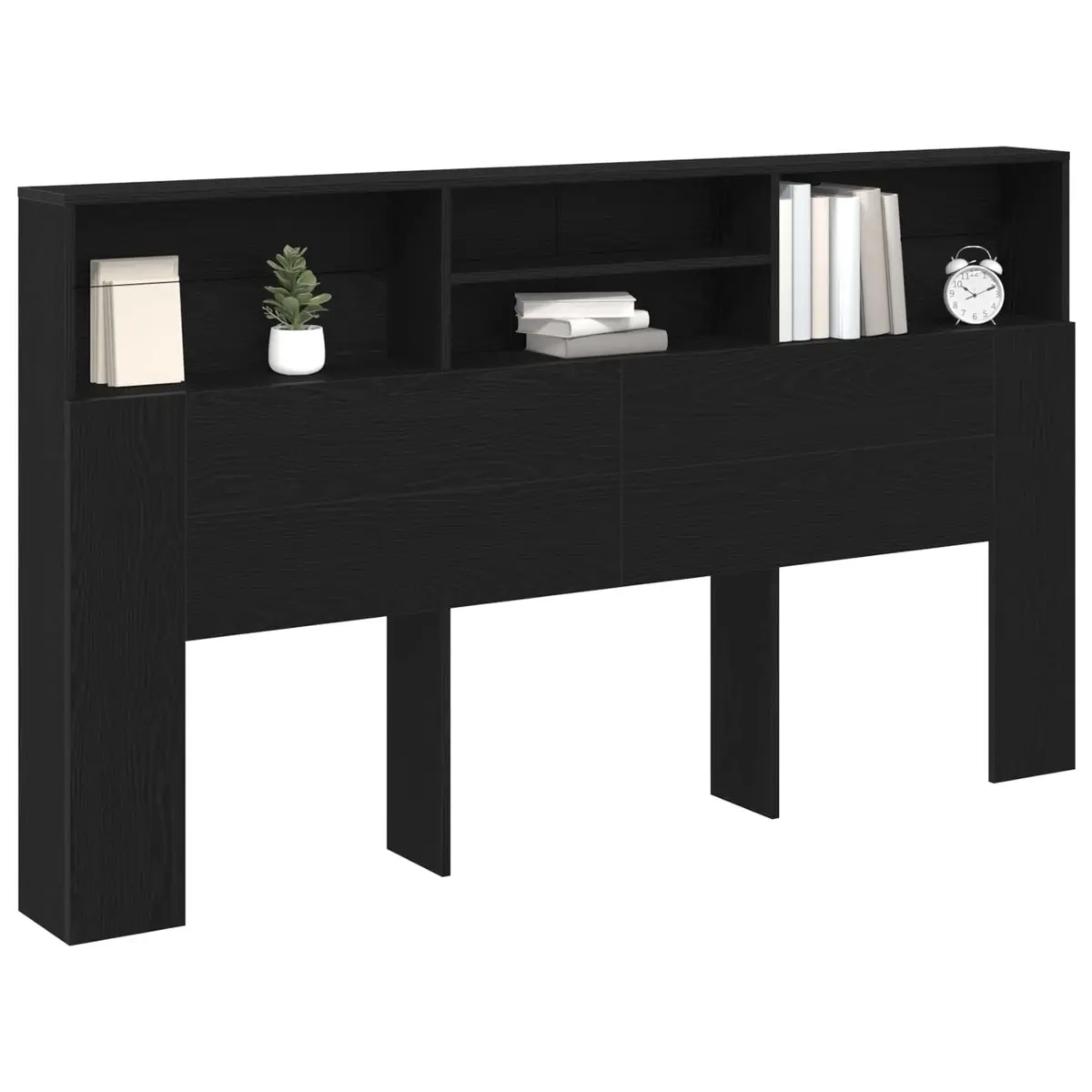 Black Oak Wall-Mounted Headboard Cabinet