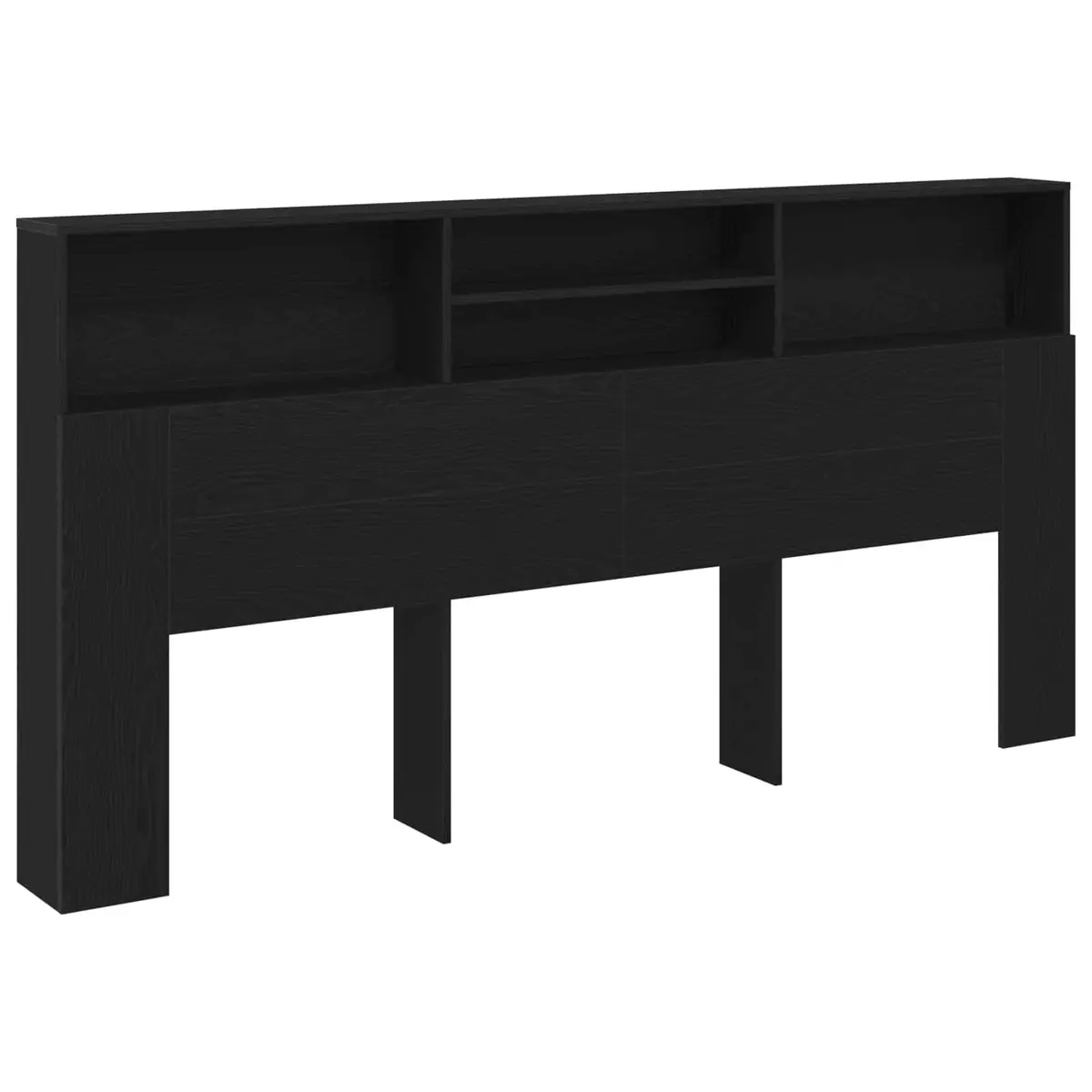 Black Oak Wall-Mounted Headboard Cabinet with Shelves