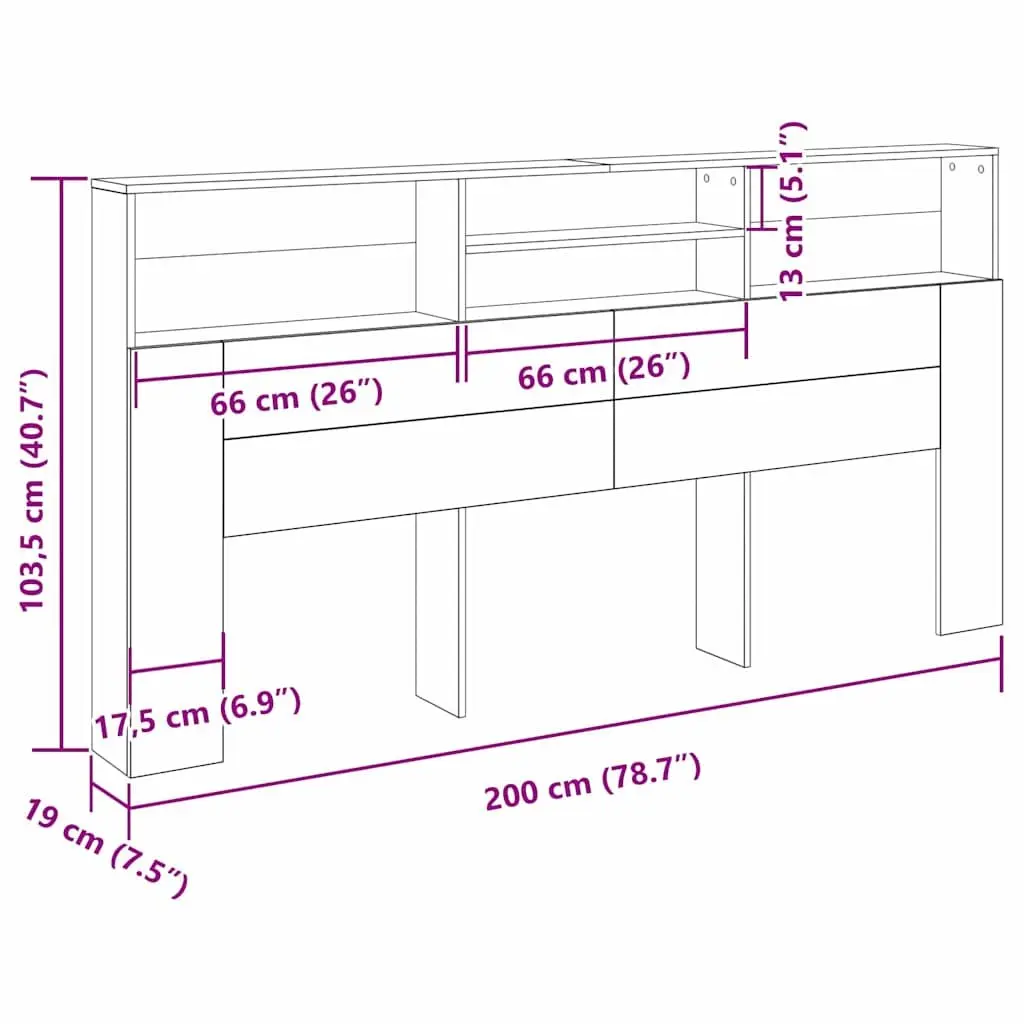 Black Oak Wall-Mounted Headboard Cabinet with Shelves