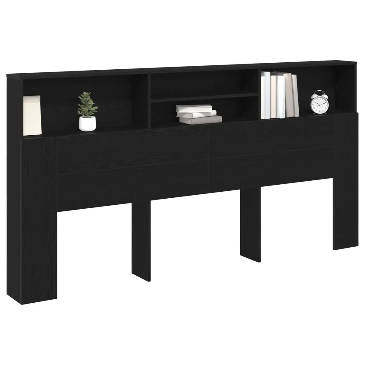 Black Oak Wall-Mounted Headboard Cabinet with Shelves